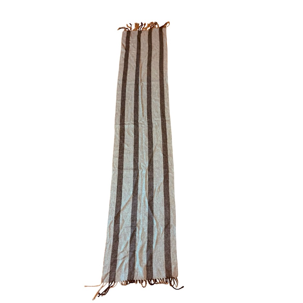Scarf Pinstripe Black/Gray 69” X 14” with Fringe Ends